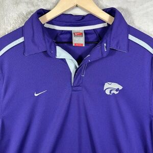 VINTAGE Nike Kansas State Wildcats Polo Shirt Men's L Purple Fit Dry Grey Tag